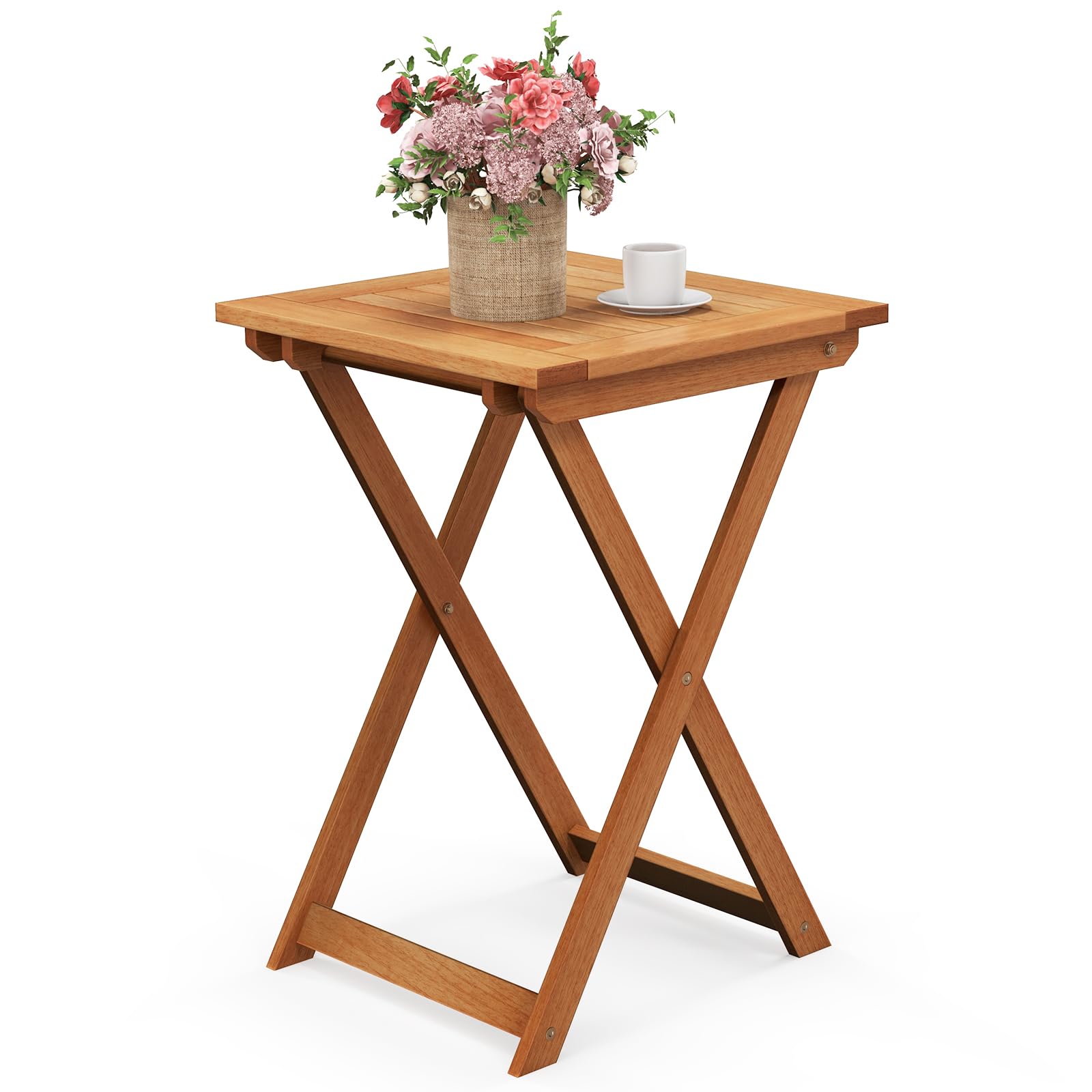 Tangkula Table pliante de 50,8 cm pour terrasse, table de bistrot en bois dur pour extérieur avec plateau à lattes, table pliable carrée en bois pour jardin